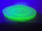 Lot 4 Green Uranium Depression Glass Jeanette Cherry Blossom 9” Plates EXC