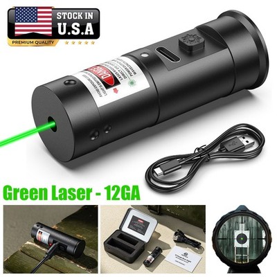 Shotgun 12GA Green Laser Bore Sight Kit Rechargeable Upgraded Dot Boresighter US
