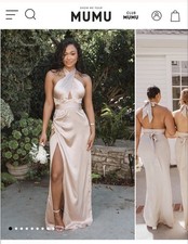 Mumu Weddings NWT Dress Womens Adele Halter Maxi Dress Champagne Size Small