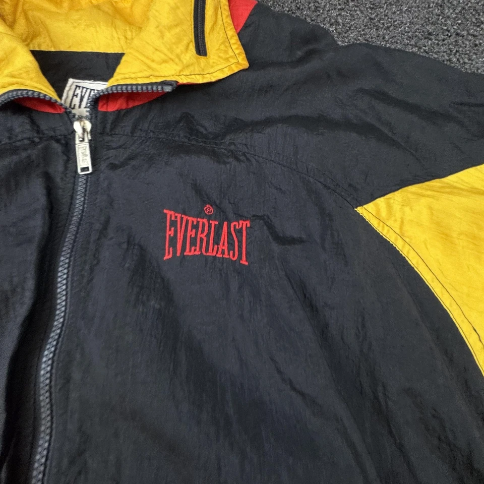 Jaqueta Everlast Vintage Masculina Pequena Preta Amarela Vermelha Colorblock Quebra-Vento Anos 90 - Imagem 2 de 4