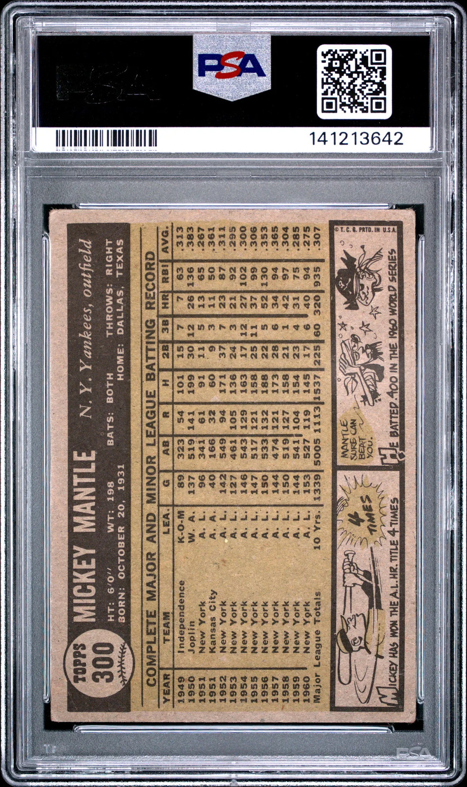 1961 Topps Mickey Mantle #300 PSA 2 view 2