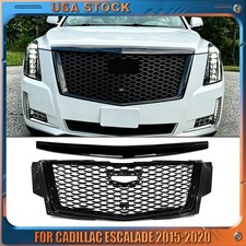 For Cadillac Escalade 2015-2020 Gloss Black V Style Front Grille W Molding Trim