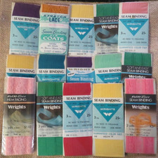 Lot -15 Vtg WRIGHTS Sewing- Seam Binding, Flexi-Lace, Hem Facing NEW/OLD STOCK