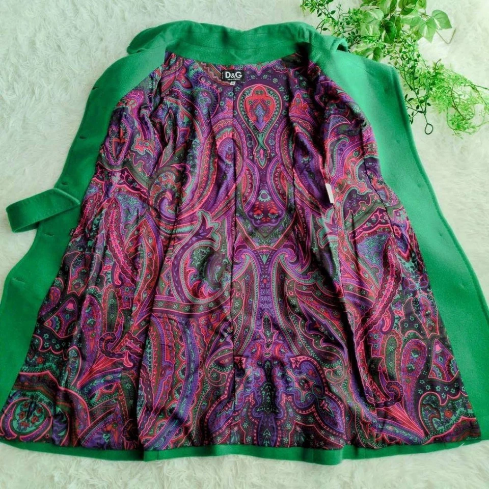 Dolce & Gabbana D&G Abrigo Largo Lana Mujer 26/40 Verde Cachemira Raro Foto 4 de 4