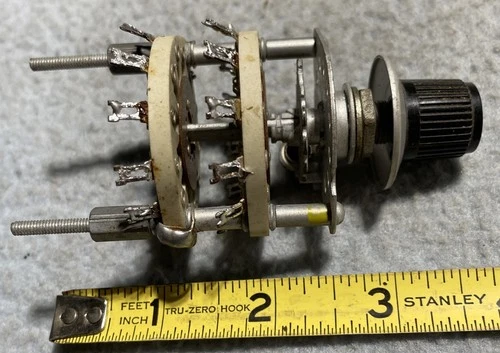 Vintage 2P12T (2 Deck 12position) Shorting Rotary Switch, With Knob, Preowned.