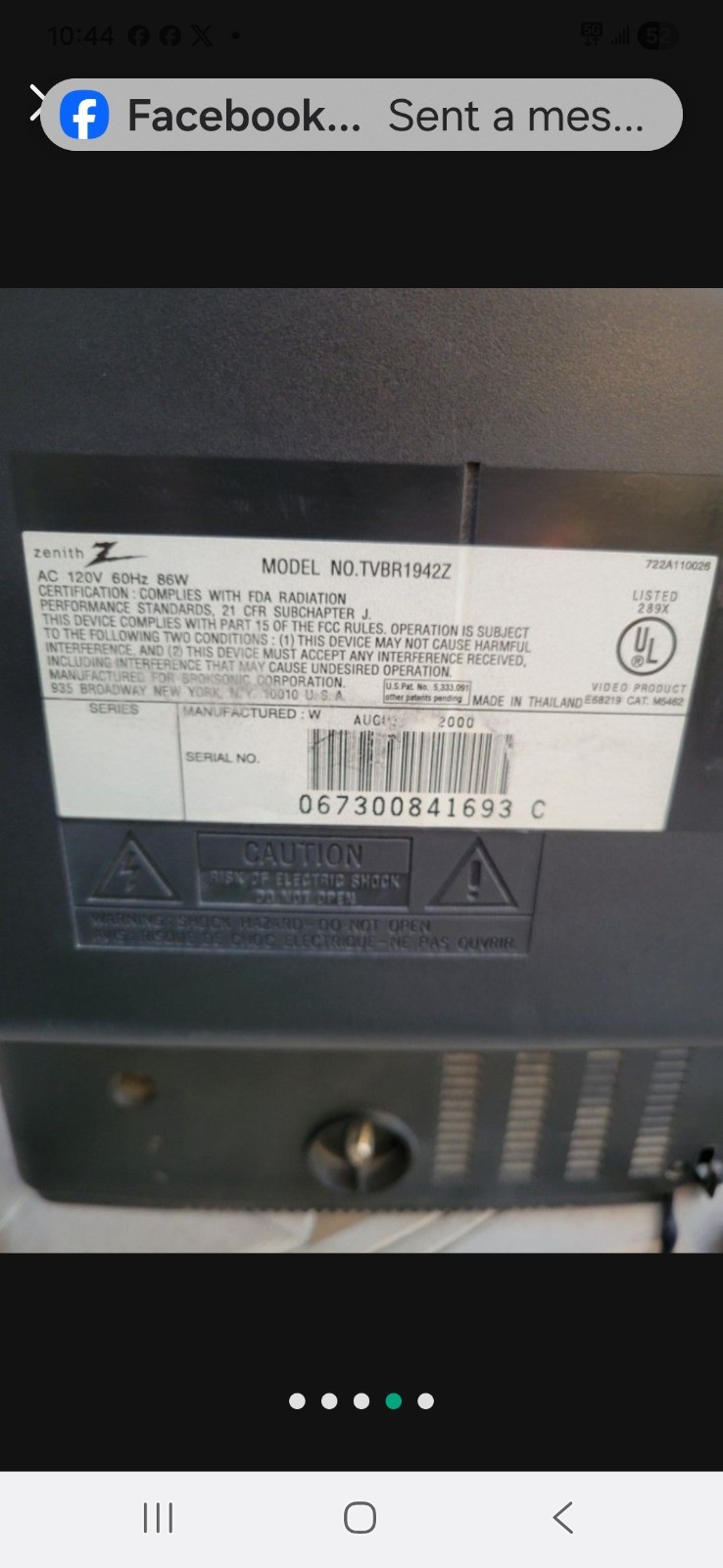 Zenith TVBR1942Z CRT TV VHS Combo With Remote Works Great 