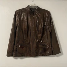 Elementz Woman Brown Faux Croc Skin zip Front Jacket with Pockets 3X EUC