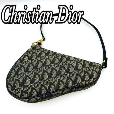 Christian Dior Saddle Bag Canvas Navy Beige Monogram From Japan Authentic