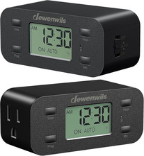 24 Hour Programmable Digital Timer Outlet with 1 Grounded Outlet, 2 Pack Timers