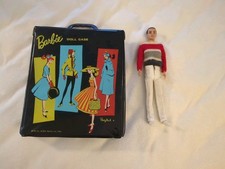 Vtg 1961 Barbie Ponytail Doll Case Vinyl Black Handle. Includes Ken.