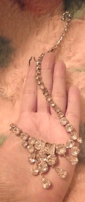 Vintage EISENBERG Crystal & Clear Rhinestone Statement Necklace, Signed.