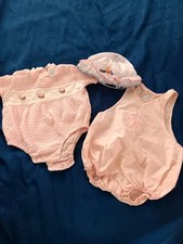 Baby Girl Vintage 3 Piece Set Pink 18mo, Plus Small Baby Sun Hat