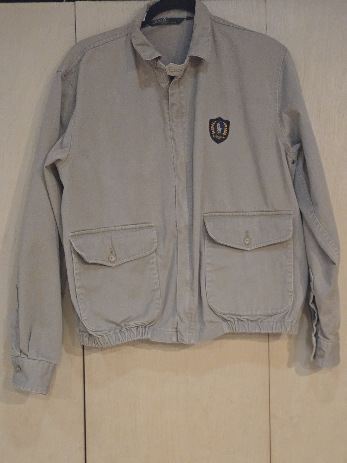 Vintage 1986 Polo Ralph Lauren Shield Patch Jacket Tan Cotton Harrington XL