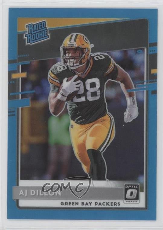 2020 Panini Donruss Optic Rated Rookies Aqua Prizm /299 AJ Dillon #174 Rookie RC