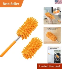 Microfiber Duster with Extendable Pole 2pcs Replacement Heads for Cleaning
