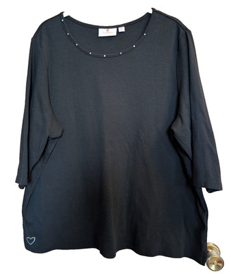 Quacker Factory Top Sz 2X Black Rhinestone Heart Casual Mature Cozy Comfy