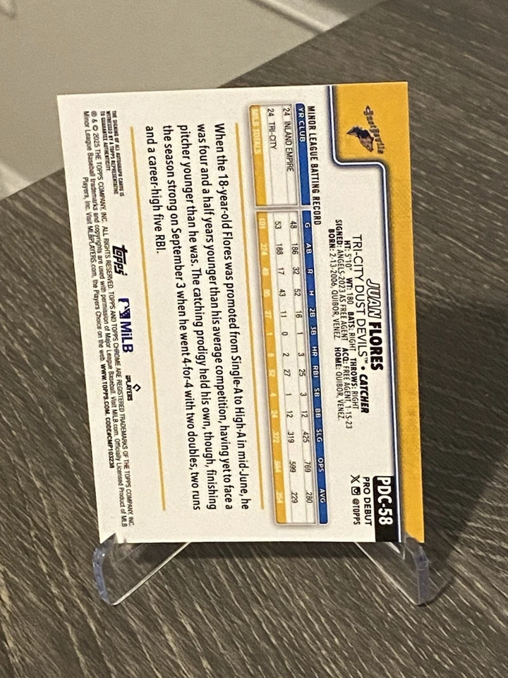 2025 Topps Pro Debut Juan Flores Chrome Gold Refractor Auto #/50 - Image 2 of 2