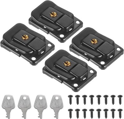 4 x Suitcase Lock Hasp 1.6''x1.10'' Iron Toggle Catch Latch with Key/Screw Black