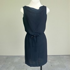 Vintage 60s Tea Dress Black Wiggle  Bobbie Brooks Draped Neckline Sleeveless 