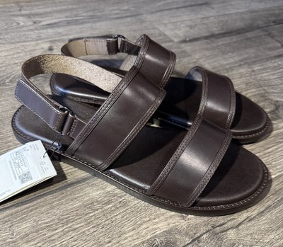 Mango MNG Flat Slingback Sandal Sz 8 / 9.5 Brown Leather Hook & Loop Open Toe