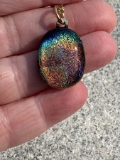 Handmade Dichroic Glass Pendant on 20 inch Gold Necklace - Rainbow of Colors