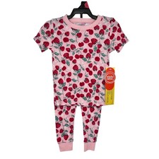 NWT Wonder Nation Pajamas Girls 2T Pink Strawberry Cherry Print Snug Fit 2pc Set
