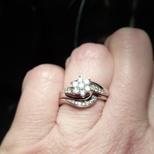 Diamond  Cluster Engagement/Wedding set, 9K White Gold,  Women&rsquo;s Size 6.5