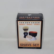 Van Der Hagen Basic Shave Set includes Deluxe Soap Bowl and Boar Brush New