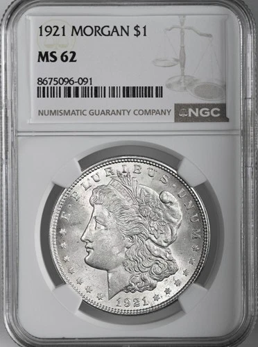 1921-P  $1  MORGAN SILVER DOLLAR  "PHILADELPHIA MINT"  NGC MS62 #8675096-091