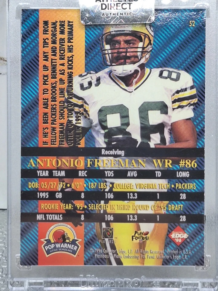 1996 Collectors Edge Advantage Antonio Freeman Autograph GB Packers EX - Image 2 of 2