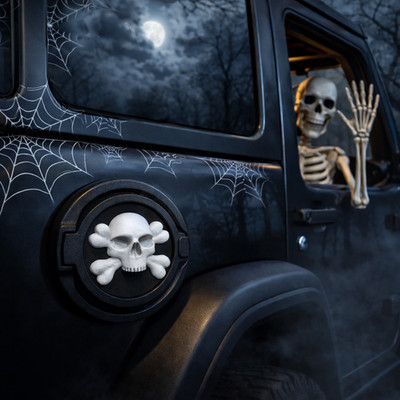 Full Scary Skull in White  in 3d For Jeep Wrangler  Gas Cap Cover 18-26 -