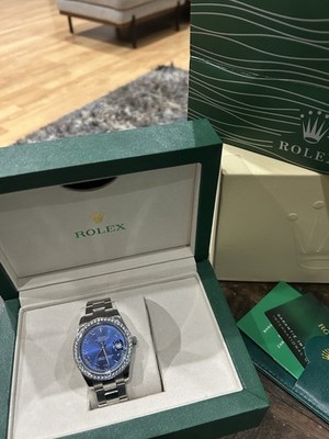 Rolex Datejust Blue Dial Diamond Bezel Auto Date Steel Bracelet Box Papers