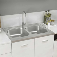 Evier de Cuisine à Double Lavabo Argenté 800x600x155 mm Inox Maison vidaXL