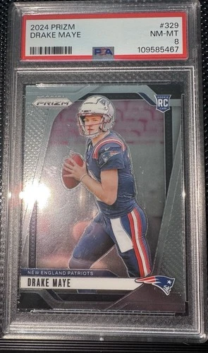 Panini 2024 Prizm Rookies Drake Maye #329 PSA 8 Rookie New England Patriots