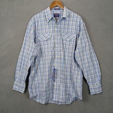 Pendleton Woolen Mills Rancher Western Shirt Mens L White Blue Plaid Snap Front