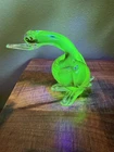 Murano Uranium Vaseline Glass Bird chip on underside has partial label