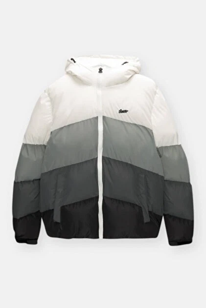 STWD Men’s Hooded Puffer Jacket Size M White Gray Black New With Tags