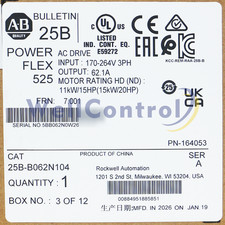 New Allen-Bradley 25B-B062N104 PowerFlex 525 15kW 20Hp AC Drive No Filter