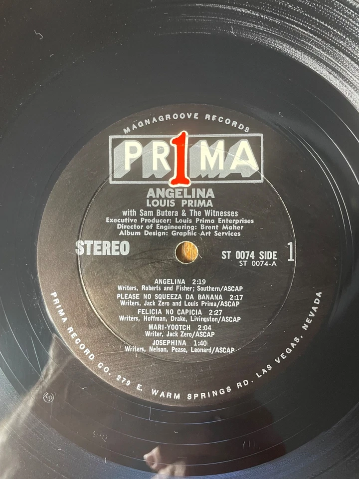 Louis Prima – Angelina LP Vinyl 1973 Stereo VG - Image 3 of 4