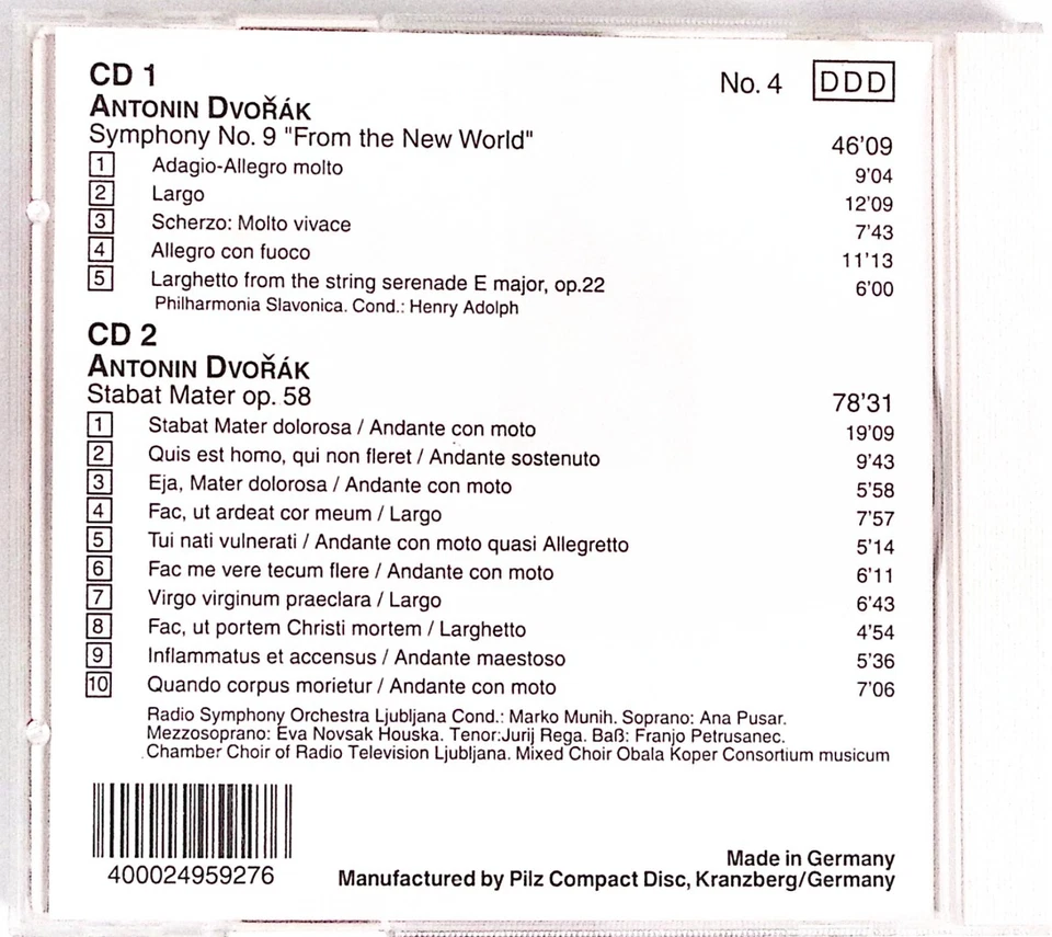 ANTONÍN DVORAK 1: SYMPHONY NO. 9 FROM THE NEW WORLD  STABAT MATER OP 58 CD 5590 Foto 2 de 4