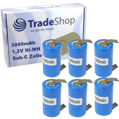 6x 3000mAh Sub-C Zelle Akku 1,2V Ersatzzelle für Austausch mit U-Lötfahnen