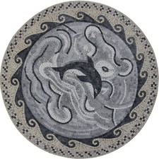 Dancing Dolphin Grey Wavy Frame Design Marble Mosaic