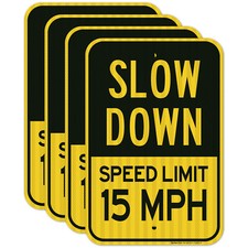Slow Down Sign, Speed Limit 15 MPH Sign, 4 Pack 12x18 Reflective Aluminum