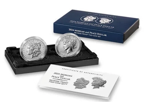 Presale 2024 S Reverse Proof $1 Morgan and Peace Silver Dollar 2pc Set W/OGP