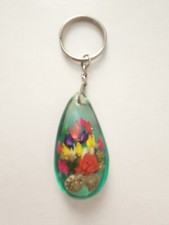 Cute Floral and Seashell Resin Keychain - Green Water Droplet
