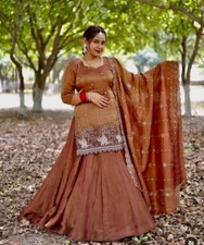 Latest Simmer Silk Brown Top Lehenga With Dupatta For Indian Function Wear