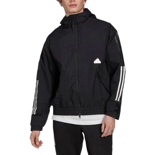 Sz L- Adidas MEN'S 3-STRIPES STORM JACKET, BLACK.