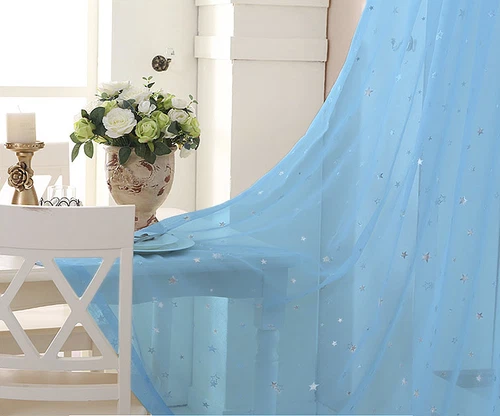 Elegant Star Printed Sheer Curtains Rod Pocket Fresh Tulle Voile Gauze 1 Panel - Picture 12 of 48