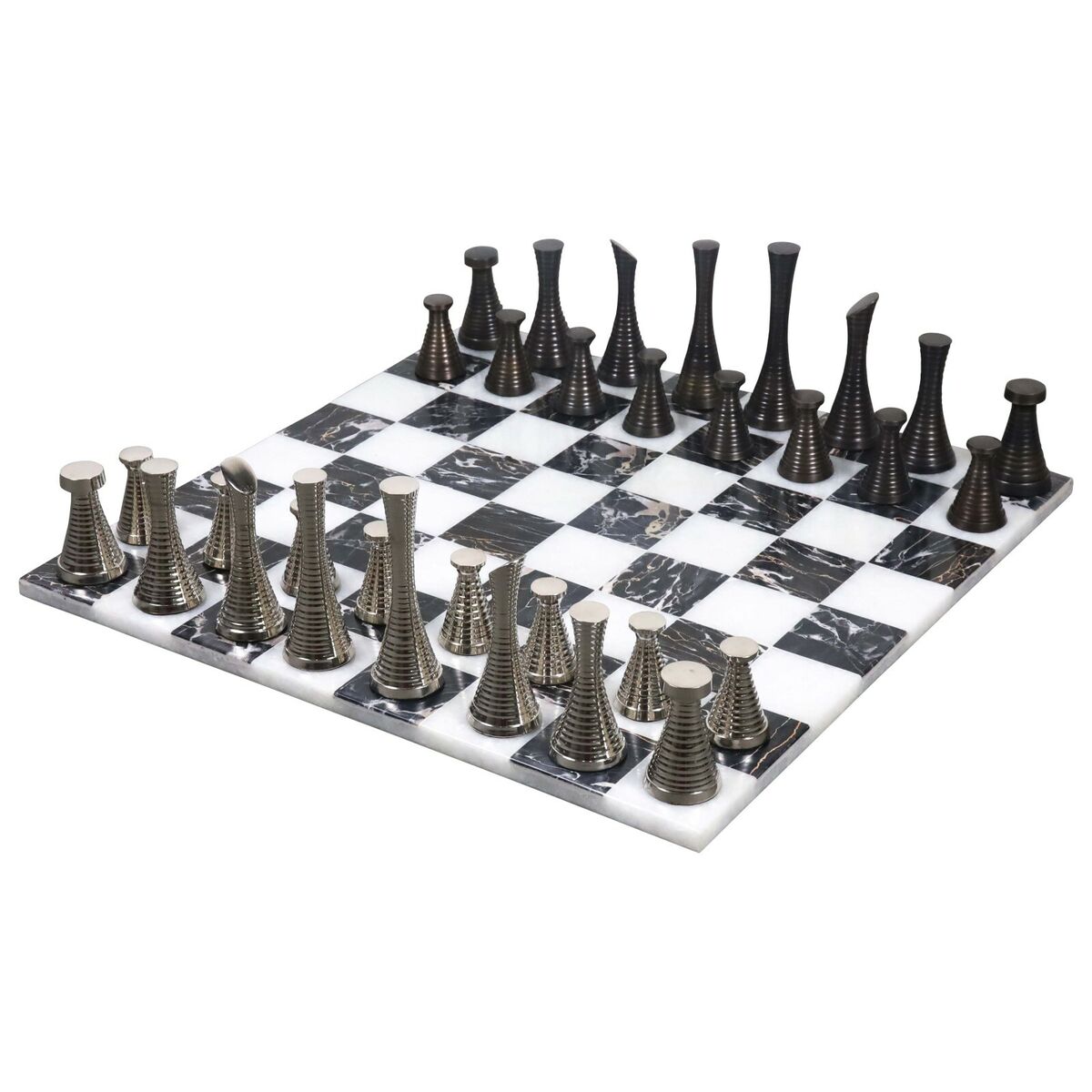 Retro Metal Chess Set for Adults and Kids – Marbling Chess Board with Chess  Pieces – Travel Chess Set with Metal Pieces – Folding Chessboard – Ideal