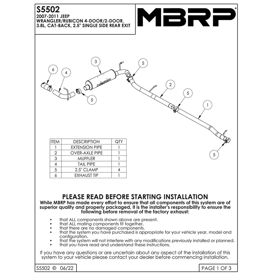 Escape traseiro de gato de aço MBRP S5502AL para Jeep Wrangler Unlimited 3.8 V6 2007-2011 - Imagem 3 de 4